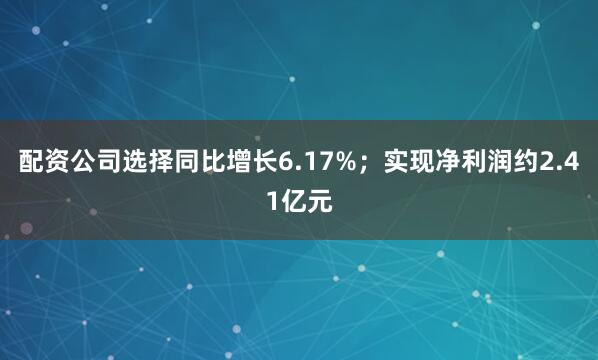 配资公司选择同比增长6.17%；实现净利润约2.41亿元